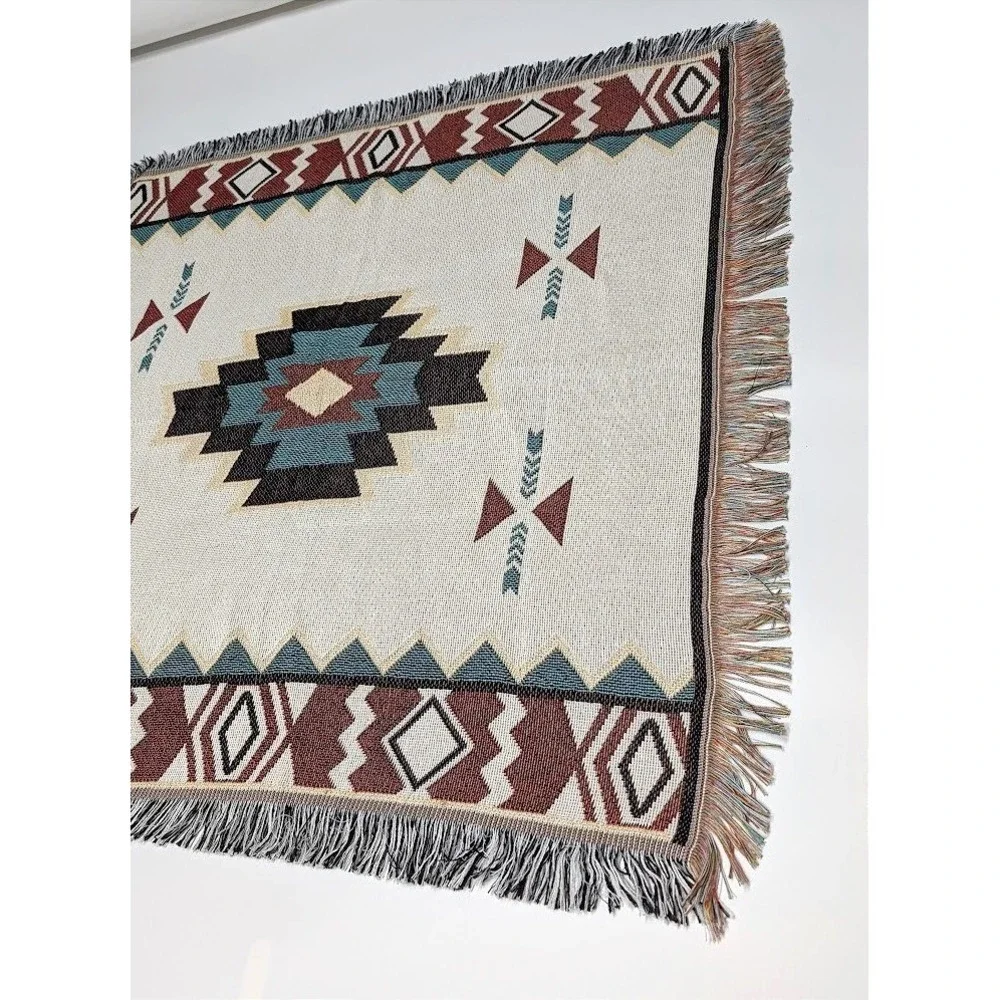 Southwestern Throw Sofa Blanket Tribal Fringed Tapestry Woven Rustic 35